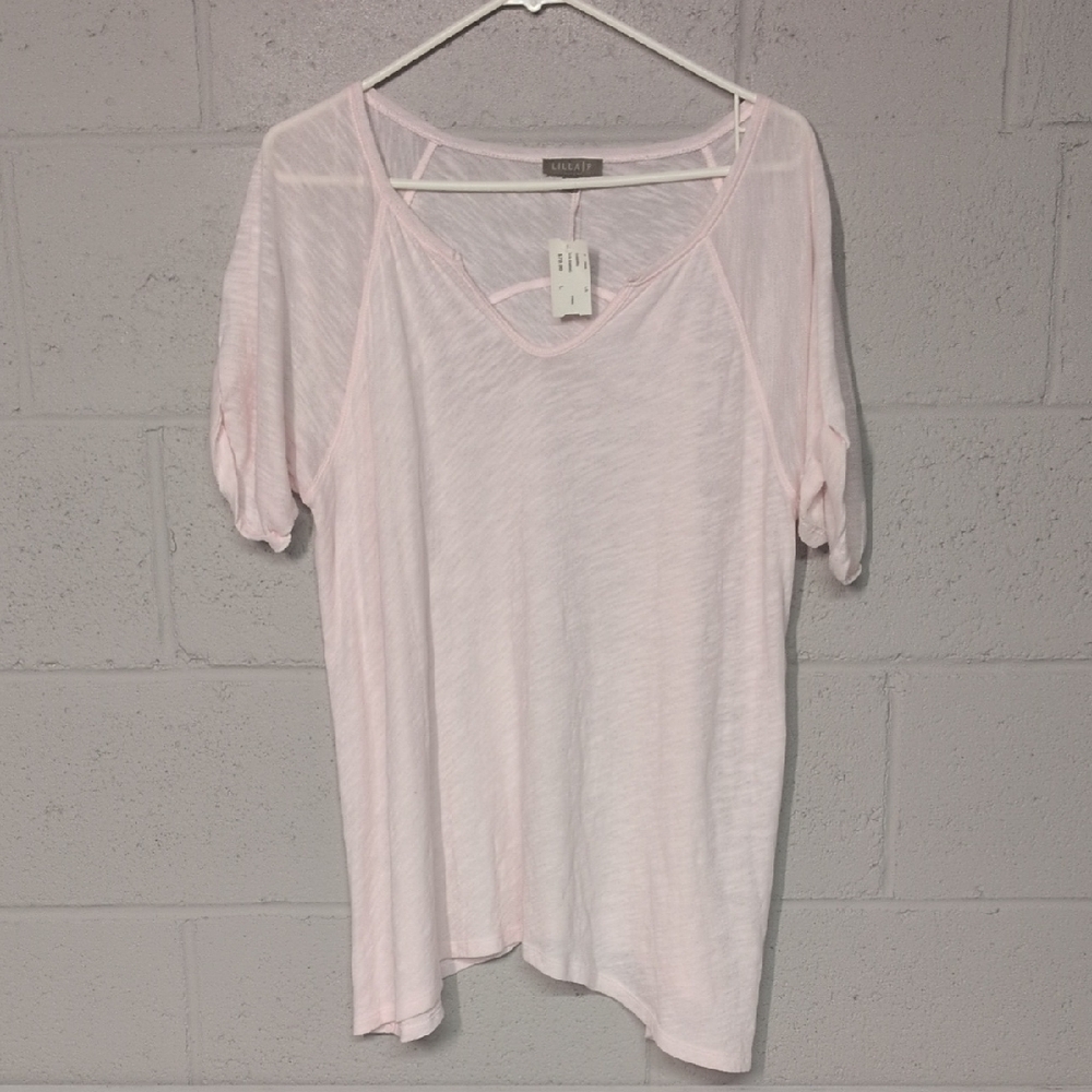 100% Cotton Pale Pink Relaxed Boyfriend Tee Size Large NWT, Quiet Luxury, Preppy